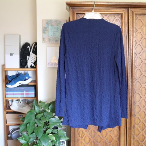 3/$15 Rebecca Malone Textured Knit Drape Front Open Cardigan - Navy - Picture 5 of 15